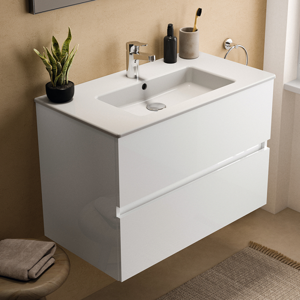 Ideal Standard Eurovit+ 80cm Wall Hung 2 Drawer Vanity Unit with Basin   Gloss White