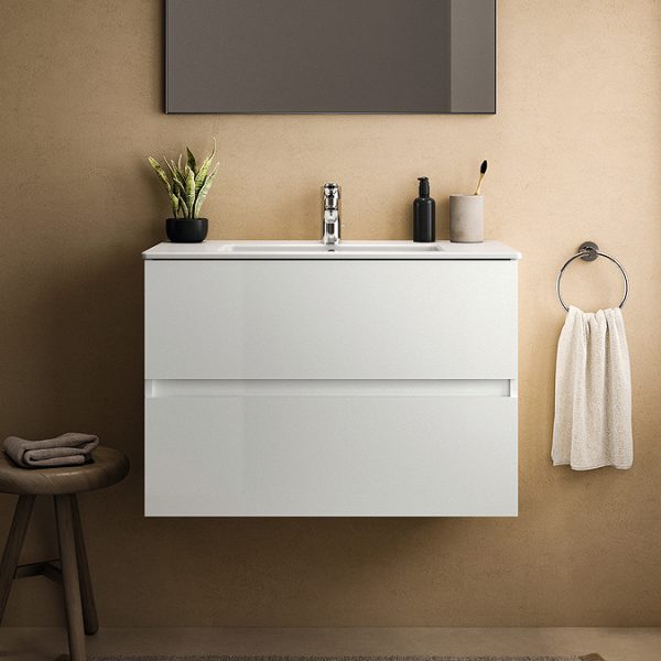 Ideal Standard Eurovit+ 80cm Wall Hung 2 Drawer Vanity Unit with Basin   Gloss White - Image 5