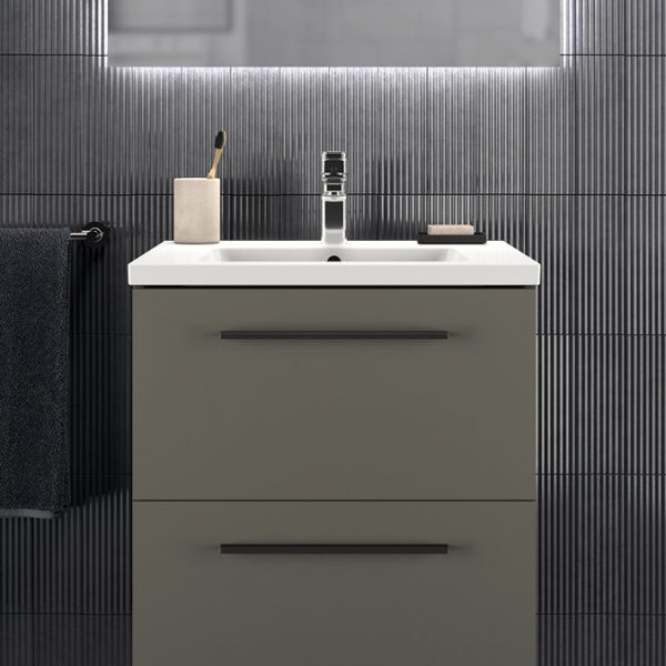Ideal Standard i.Life B 600mm Matt Quartz Grey 2 Drawer Wall Hung Vanity Unit with Black Handles - Image 3