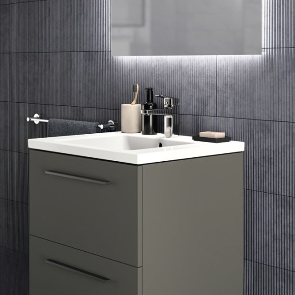 Ideal Standard i.Life B 600mm Matt Quartz Grey 2 Drawer Wall Hung Vanity Unit with Black Handles - Image 4