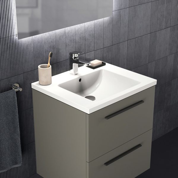 Ideal Standard i.Life B 600mm Matt Quartz Grey 2 Drawer Wall Hung Vanity Unit with Black Handles - Image 2