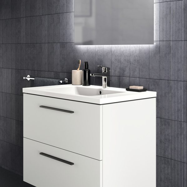 Ideal Standard i.Life B 800mm Matt White 2 Drawer Wall Hung Vanity Unit with Black Handles - Image 3