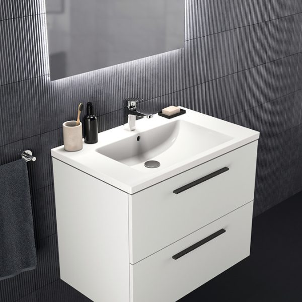 Ideal Standard i.Life B 800mm Matt White 2 Drawer Wall Hung Vanity Unit with Black Handles - Image 2