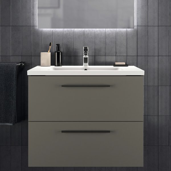 Ideal Standard i.Life B 800mm Matt Quartz Grey 2 Drawer Wall Hung Vanity Unit with Black Handles - Image 3