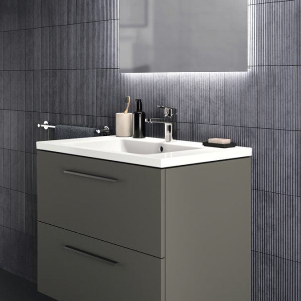Ideal Standard i.Life B 800mm Matt Quartz Grey 2 Drawer Wall Hung Vanity Unit with Black Handles - Image 4