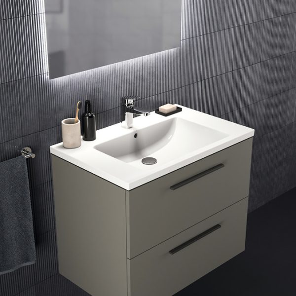 Ideal Standard i.Life B 800mm Matt Quartz Grey 2 Drawer Wall Hung Vanity Unit with Black Handles - Image 2