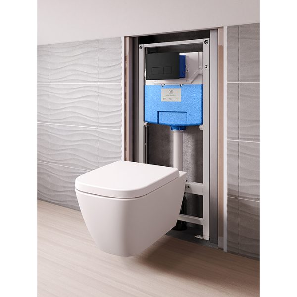 Ideal Standard i.Life B Rimless Toilet + Concealed WC Cistern with Wall Hung Frame (Black Flush Plate) - Image 6