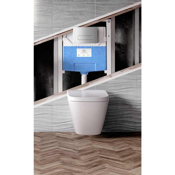 Ideal Standard i.Life B Rimless Toilet + Concealed WC Cistern with Wall Hung Frame (Chrome Flush Plate) - Image 6