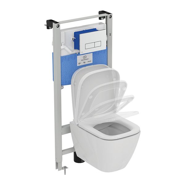 Ideal Standard i.Life S Compact Rimless Toilet + Concealed WC Cistern with Wall Hung Frame (Chrome Flush Plate) - Image 6