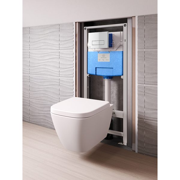 Ideal Standard i.Life S Compact Rimless Toilet + Concealed WC Cistern with Wall Hung Frame (Chrome Flush Plate) - Image 7