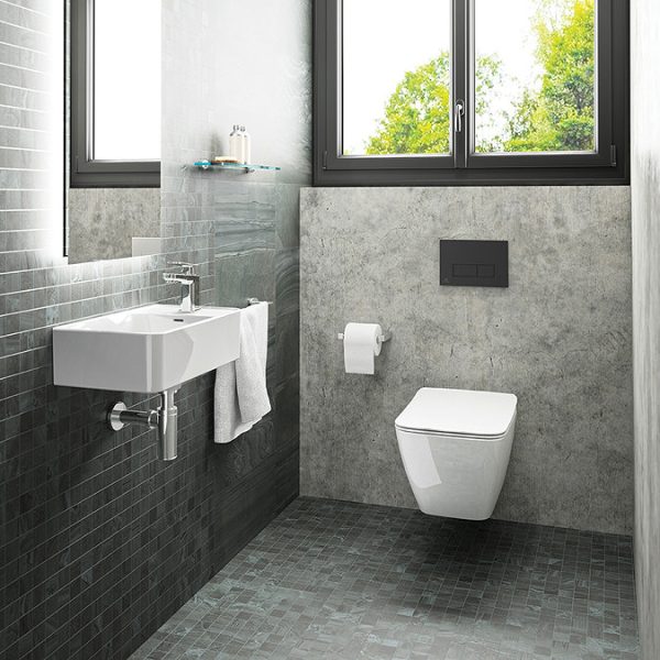 Ideal Standard Strada II AquaBlade Toilet + Concealed WC Cistern with Wall Hung Frame (Black Flush Plate) - Image 2