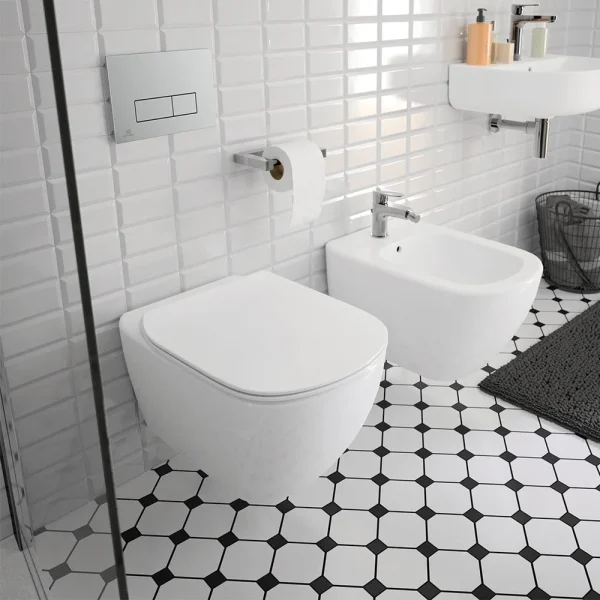 Ideal Standard Tesi AquaBlade Toilet + Concealed WC Mechanical Cistern with Wall Hung Frame (Chrome Flush Plate)