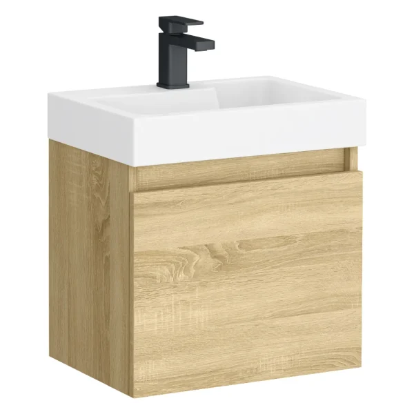 Milan Juno Slim Wall Hung Vanity Unit   Natural Oak   500 x 300mm