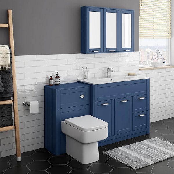 Keswick Blue 900mm Traditional Wall Hung 3 Door Mirror Cabinet - Image 2