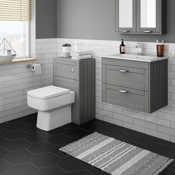 Keswick Grey 620mm Traditional Wall Hung 2 Drawer Vanity Unit - Image 3