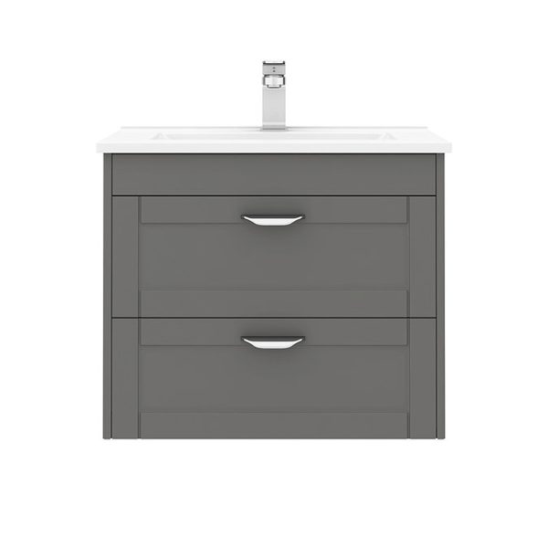Keswick Grey 620mm Traditional Wall Hung 2 Drawer Vanity Unit - Image 4