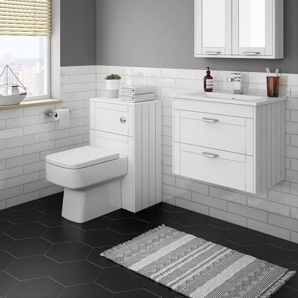 Keswick White 620mm Traditional Wall Hung 2 Drawer Vanity Unit - Image 4