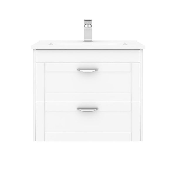 Keswick White 620mm Traditional Wall Hung 2 Drawer Vanity Unit - Image 5