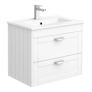 Keswick White 620mm Traditional Wall Hung 2 Drawer Vanity Unit