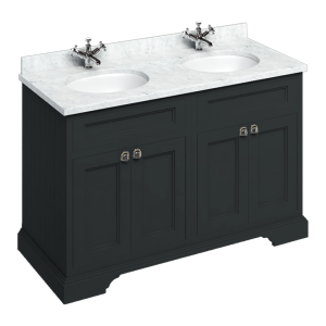 Burlington 130 4 Door Vanity Unit & Carrara White Worktop with Double Basin   Matt Black