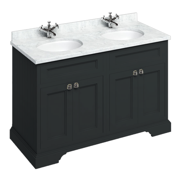 Burlington 130 4 Door Vanity Unit & Carrara White Worktop with Double Basin   Matt Black