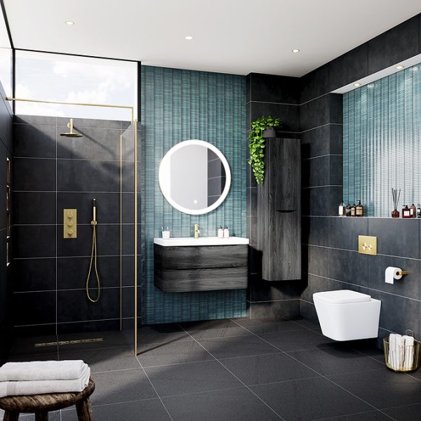 Monza Graphite Oak 900mm Wide Wall Mounted Vanity Unit - Image 2