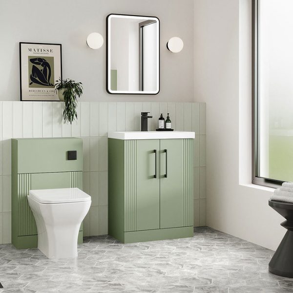Roxbury Deco Fluted 500mm Green Vanity Unit   Floor Standing 2 Door Unit with Chrome Handles - Image 5