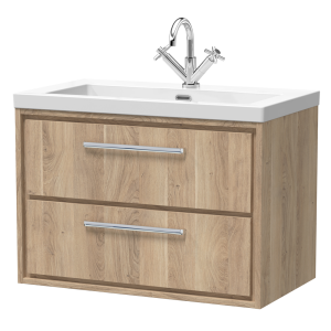 Arezzo Moda 800mm Rustic Oak Wall Hung 2 Drawer Vanity Unit with Chrome Handles