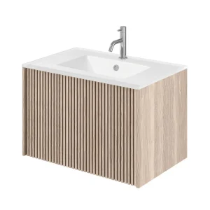 Crosswater Limit 700mm Oak Wall Hung Slatted Vanity Unit with Basin