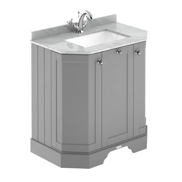 Old London Storm Grey Art Deco 750mm Angled Cabinet with Grey Marble Basin Top