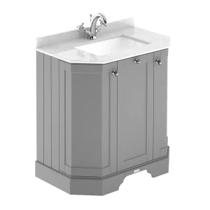 Old London Storm Grey Art Deco 750mm Angled Cabinet with White Marble Basin Top