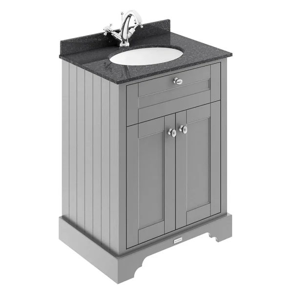 Old London 600mm Cabinet & Single Bowl Black Marble Top   Storm Grey