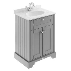 Old London 600mm Cabinet & Single Bowl Grey Marble Top   Storm Grey