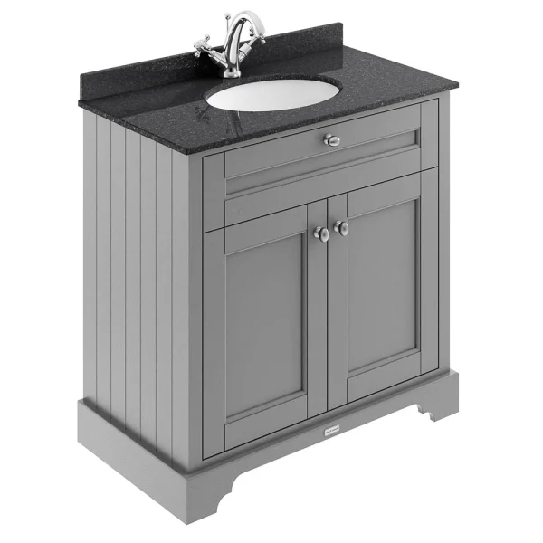 Old London 800mm Cabinet & Single Bowl Black Marble Top   Storm Grey
