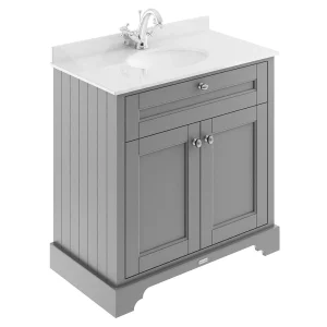 Old London 800mm Cabinet & Single Bowl White Marble Top   Storm Grey
