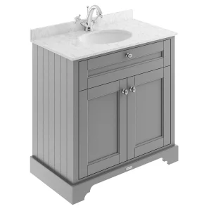 Old London 800mm Cabinet & Single Bowl Grey Marble Top   Storm Grey