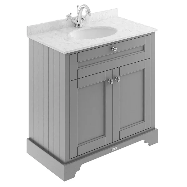 Old London 800mm Cabinet & Single Bowl Grey Marble Top   Storm Grey