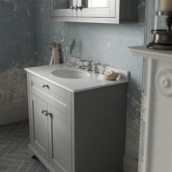 Old London 800mm Cabinet & Single Bowl Grey Marble Top   Storm Grey - Image 2