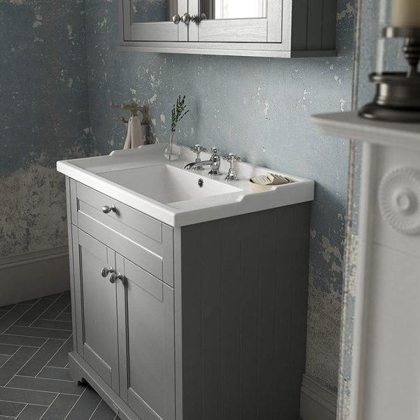 Old London 600mm 2 Door Cabinet & Basin   Storm Grey - Image 2