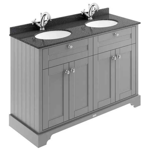 Old London 1200mm Cabinet & Double Bowl Black Marble Top   Storm Grey