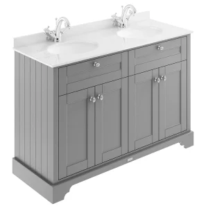 Old London 1200mm Cabinet & Double Bowl White Marble Top   Storm Grey