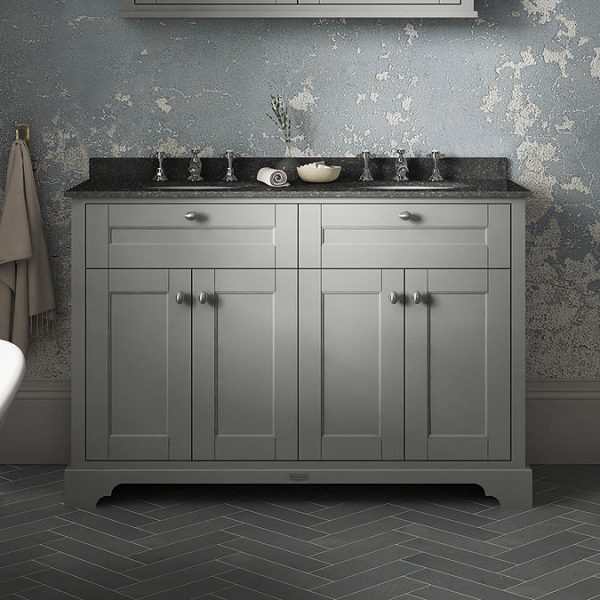 Old London 1200mm Cabinet & Double Bowl Black Marble Top   Storm Grey - Image 3