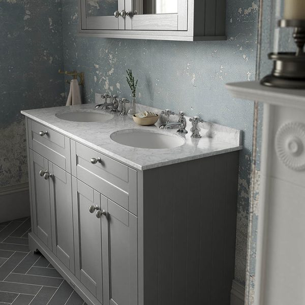 Old London 1200mm Cabinet & Double Bowl Grey Marble Top   Storm Grey - Image 4