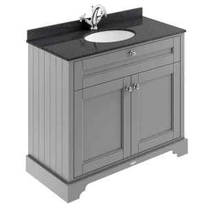 Old London 1000mm Cabinet & Single Bowl Black Marble Top   Storm Grey