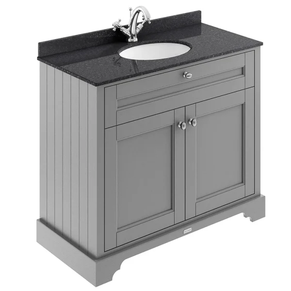Old London 1000mm Cabinet & Single Bowl Black Marble Top   Storm Grey