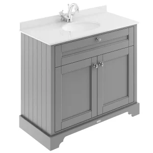 Old London 1000mm Cabinet & Single Bowl White Marble Top   Storm Grey