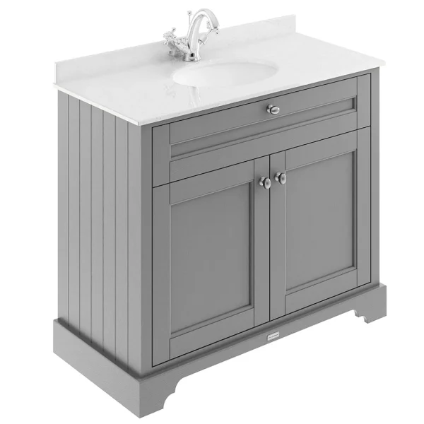 Old London 1000mm Cabinet & Single Bowl White Marble Top   Storm Grey