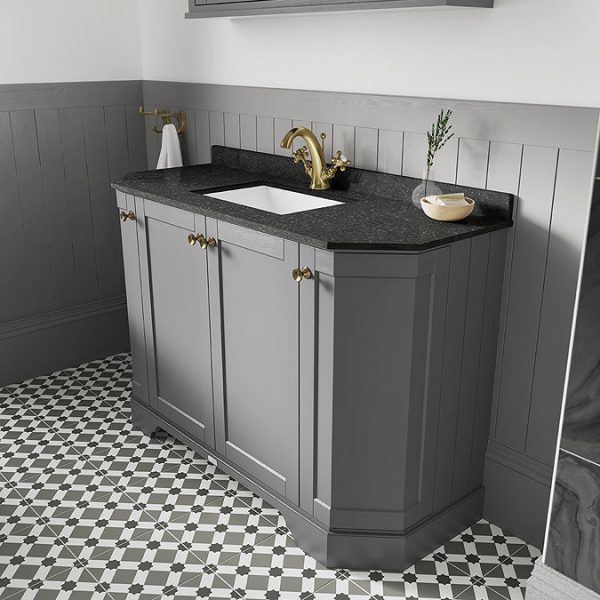 Old London Storm Grey Art Deco 1000mm Angled Cabinet with Black Marble Basin Top - Image 2