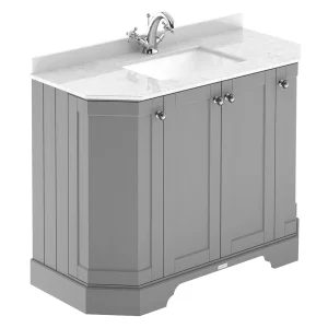 Old London Storm Grey Art Deco 1000mm Angled Cabinet with White Marble Basin Top 3 Tap Hole