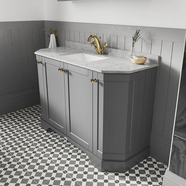 Old London Storm Grey Art Deco 1000mm Angled Cabinet with Grey Marble Basin Top - Image 2